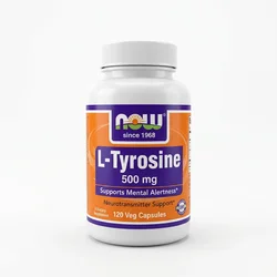 2. L-Tyrosine (NOW Foods 500mg) – Best for Dopamine Depletion & Task Initiation Supplement Bottle